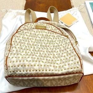 Michael Kors Cream and Gold Studded Backpack